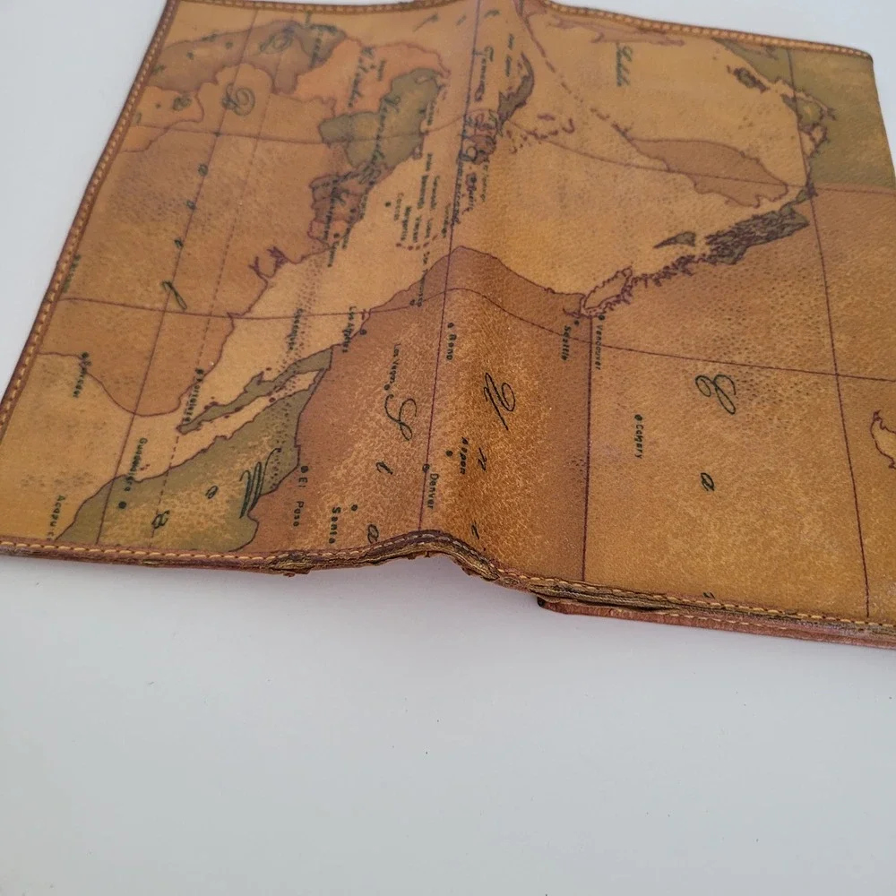 Alviero Martini 1a Classe Geo Map Print Leather Long Wallet Made in Italy